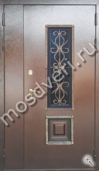 Входная двустворчатая дверь с элементами ковки и стекла - купить от производителя Мосдвери Входная двустворчатая дверь с элементами ковки и стекла